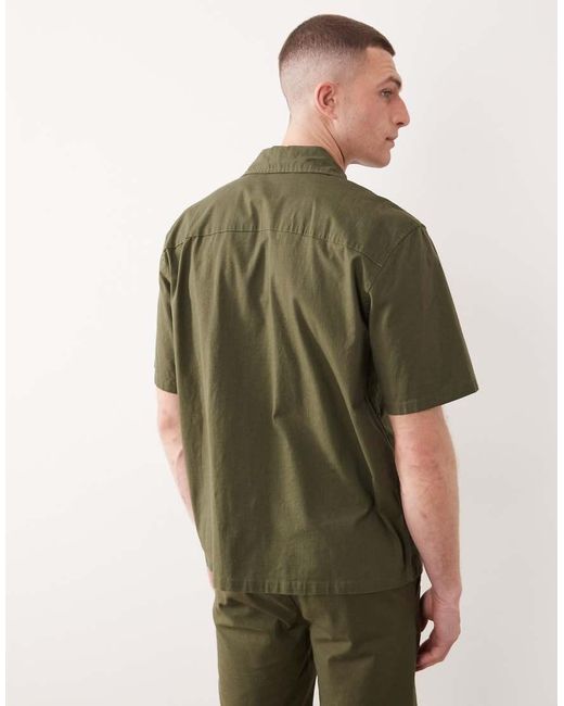 Only & Sons Green Linen Look Revere Collar Shirt Co-ord for men