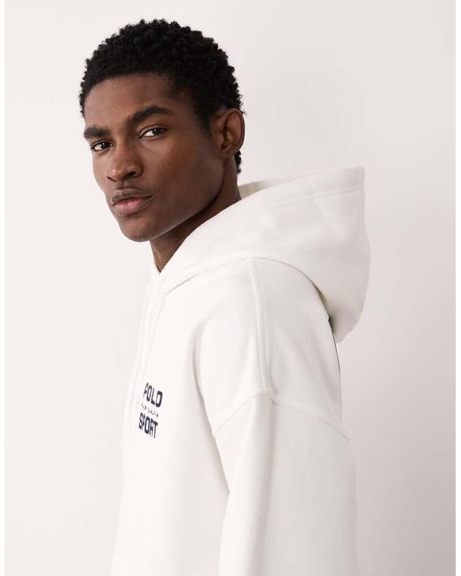 Polo Ralph Lauren White Sport Relaxed Fit Back Print Hoodie for men