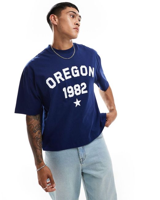 ASOS Blue Oversized Boxy T-shirt for men