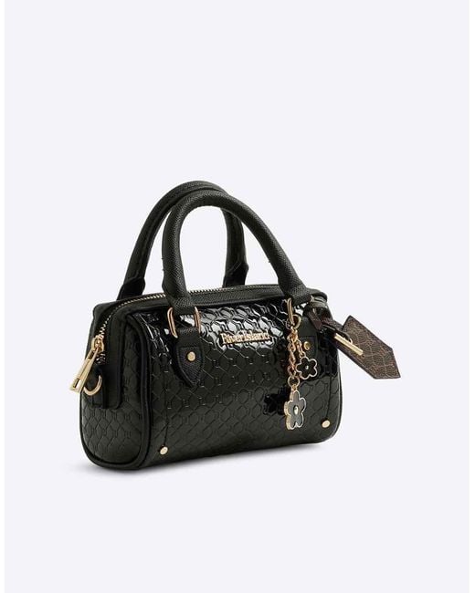 River Island Black Embossed Monogram Bowler Cross Body Bag