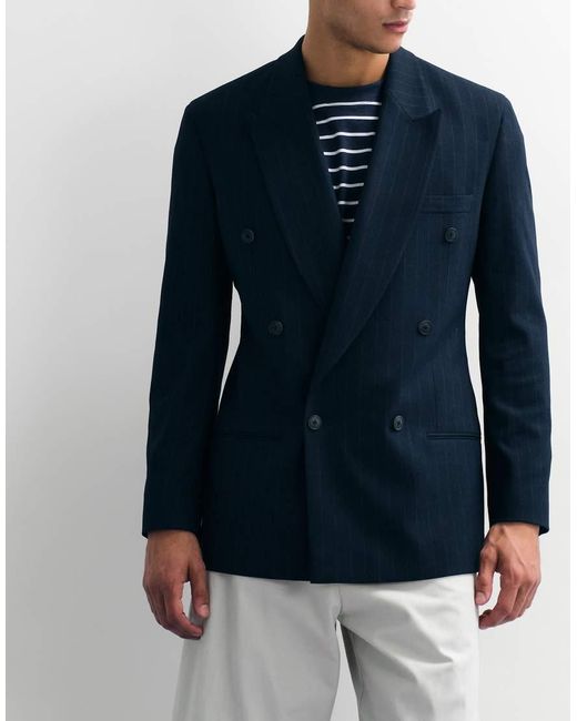 ASOS Blue Slim Double Breasted Suit Jacket for men