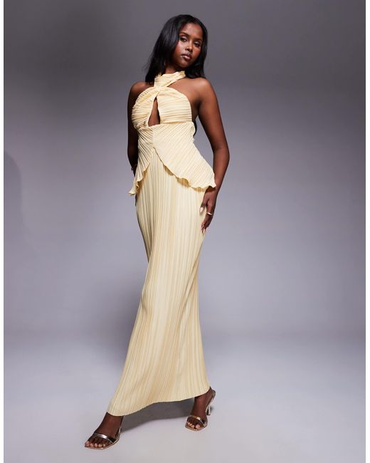 ASOS Plisse Maxi Dress With Twisted Halterneck in Blue | Lyst