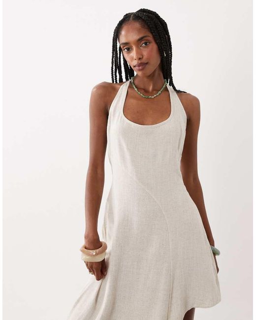 ASOS White Linen Blend Halter Seam Detail Midi Dress