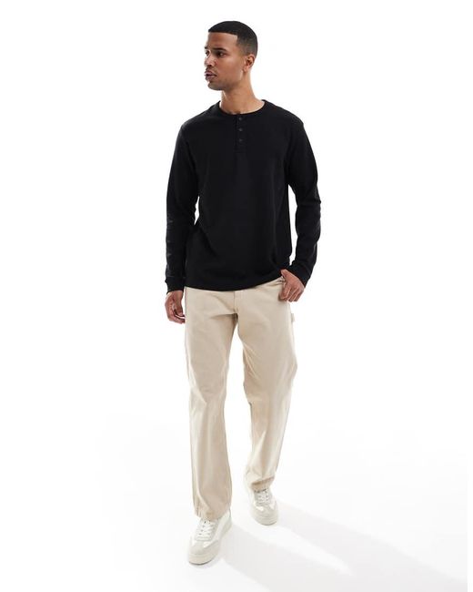 Jack & Jones Henley Top Met Lange Mouwen En Textuur in het Black voor heren