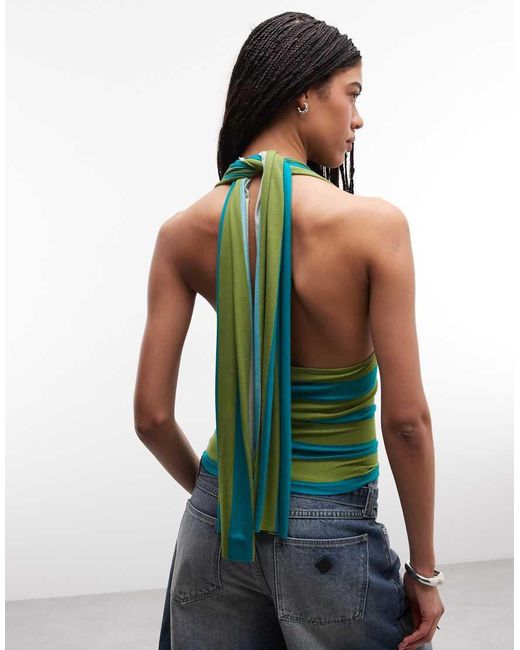 Top Halter Isabela En Verde Y Azul A Rayas Susmie's de color Blue