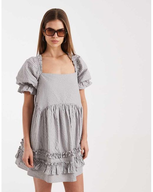 Daisy Street White Puff Sleeve Smock Mini Dress With Ruffles