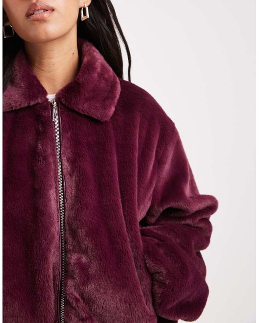 ONLY Red Zip Through Faux Fur Jacket