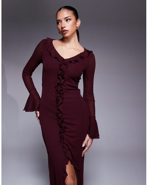 ASOS Frill Detail Long Sleeve Maxi Dress With Fluted Sleeve in Purple | Lyst ASOS Frill Detail Long Sleeve Maxi Dress With Fluted Sleeve in Purple | Lyst