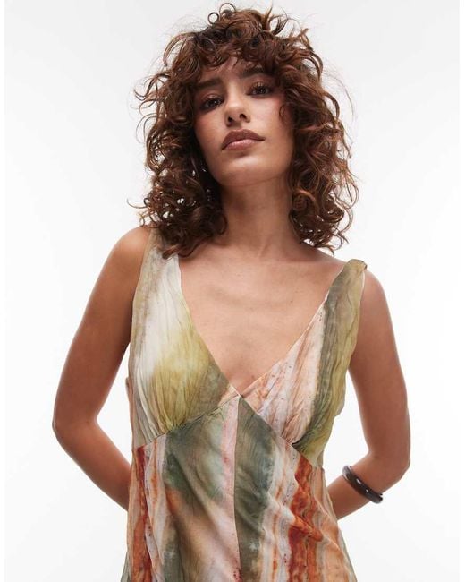 TOPSHOP Multicolor Crinkle Mesh Print V Neck Flippy Mini Dress