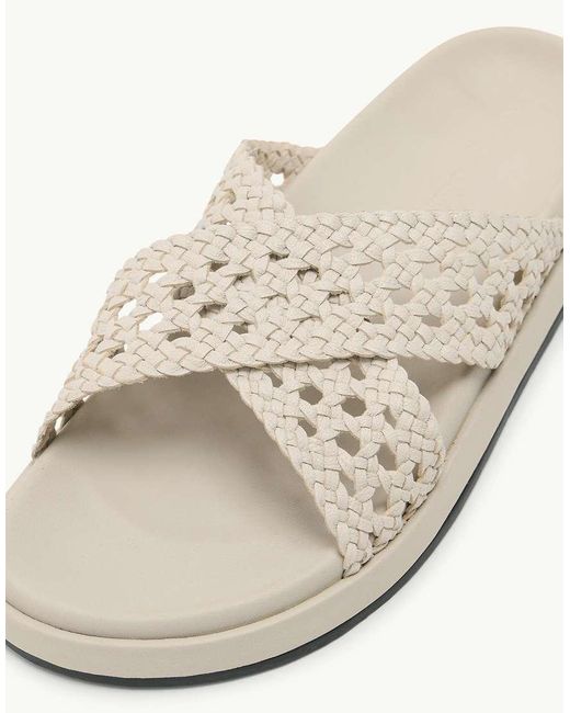Nobody's Child White Real Leather Woven Cross Strap Sliders