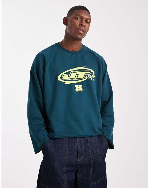 Cotton On Blue Cropped Honda Jt Racing Crew Fleece for men