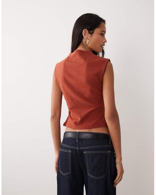 ASOS Red Compact Cotton Grown On Sleeve Button Down Top