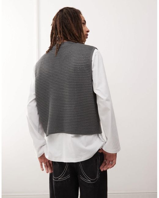 Collusion White Knitted Oversized Vest for men