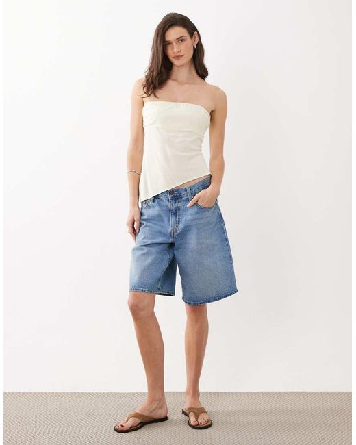 Mango Yellow Teen Linen Mix Strapless Asymmetric Hem Top