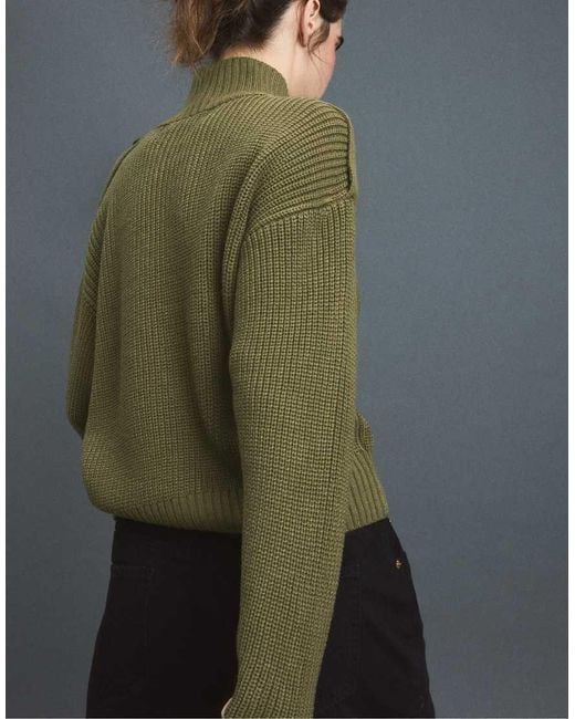 Stradivarius Gray High-Neck Button-Up Knit Cardigan