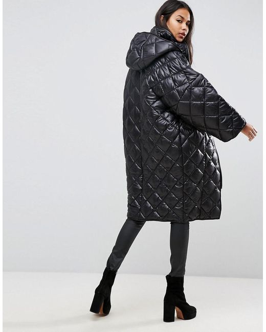 ASOS Denim Puffer Coat In Diamond Quilt 