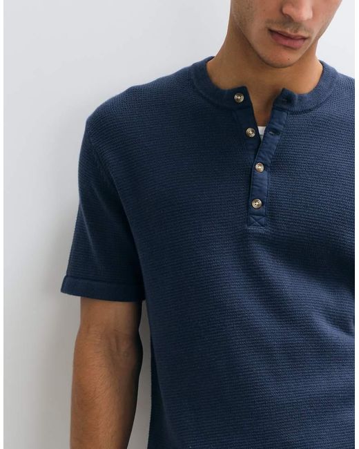 Abercrombie & Fitch Blue Abercrombie Knitted Short Sleeve Henley T-shirt for men
