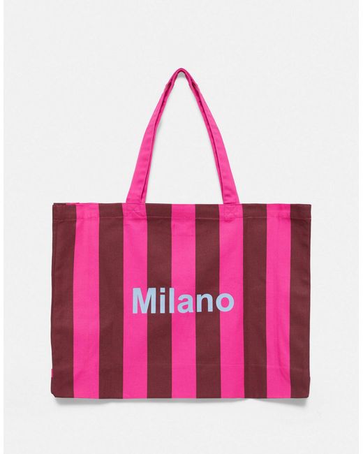 Sac cabas rayé cities Pull&Bear en coloris Pink