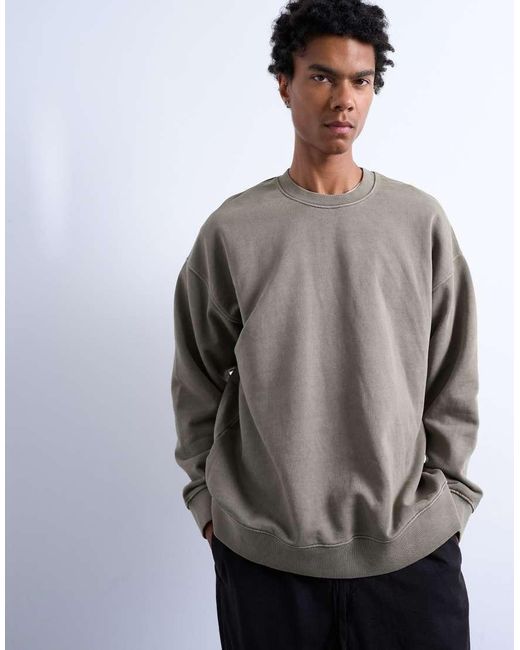 Sudadera Lavado Extragrande De Tejido Grueso De -Verde Topman de hombre de color White