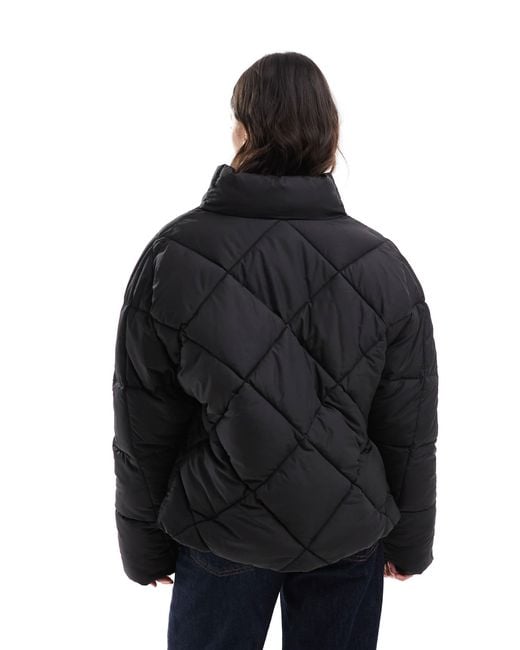 Miss Selfridge Black Oversized Quilted Funnel Neck Crop Puffer Jacket