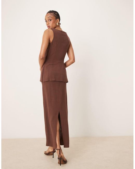 ASOS Brown Asos Design Tall Linen Waistcoat Detail Midi Dress