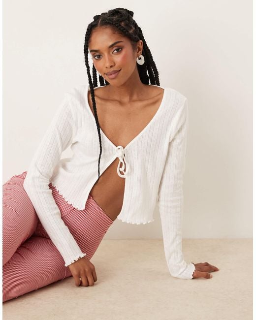 Jdy Natural Tie Front Pointelle Cardigan