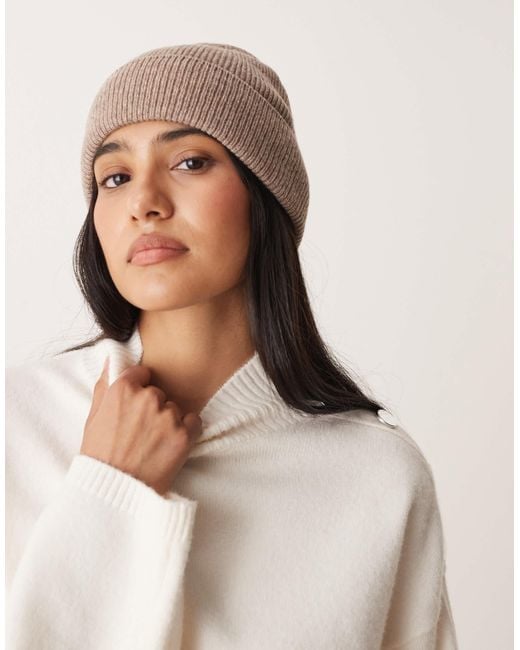 ASOS Natural Knitted Fine Gauge Wool Beanie