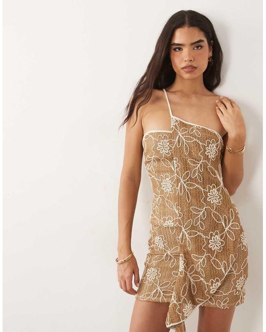 ASOS Brown Co-ord Textured Crochet Asymmetric Top