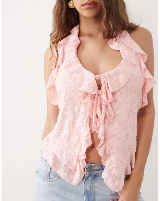 Miss Selfridge Blue Tie Front Halterneck Top