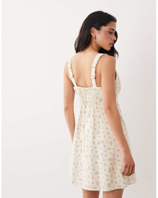 Abercrombie & Fitch Natural Ruched Milkmaid Mini Dress