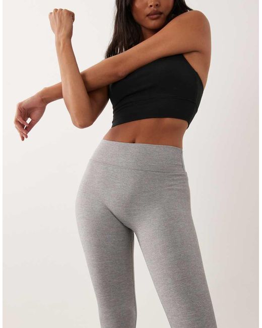 4505 Gray Petite Seamless Baby Rib Wrap Back High Waist Gym Leggings