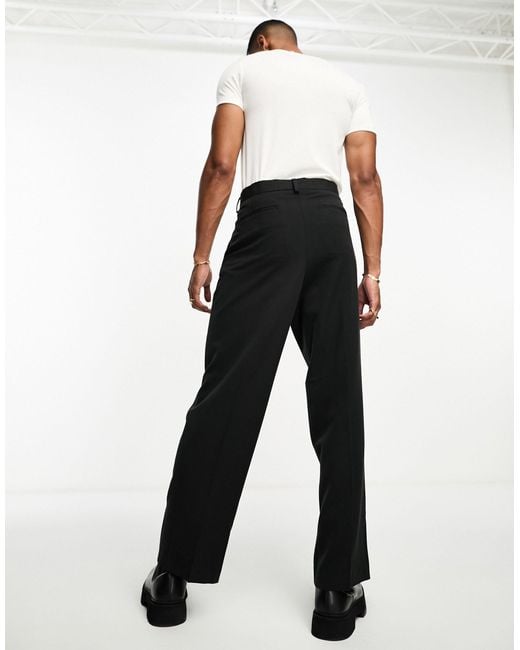 ASOS Wide Leg Smart Trousers in Black for Men | Lyst