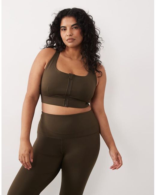 4505 Brown Curve Icon Active High Support Sports Bra With Removable Padding And Adjustable Straps
