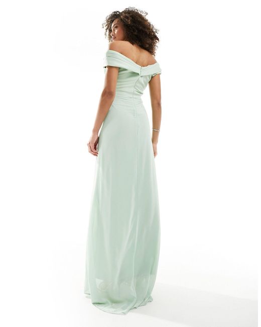 TFNC London Green Bridesmaids Bardot Fitted Maxi Dress