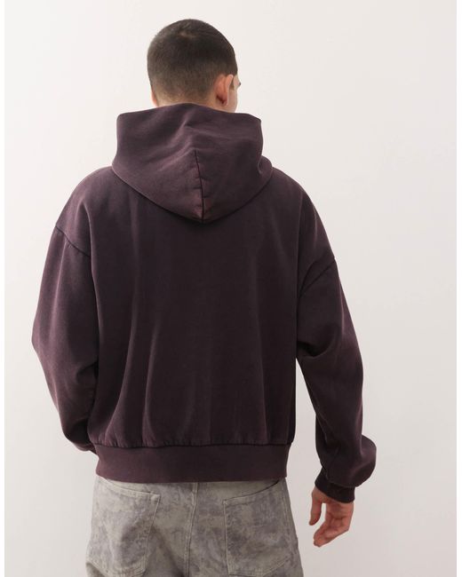Sweat à capuche zippé coupe carrée avec imprimé graphique et bords bruts - violet délavé acide Weekday pour homme en coloris Blue