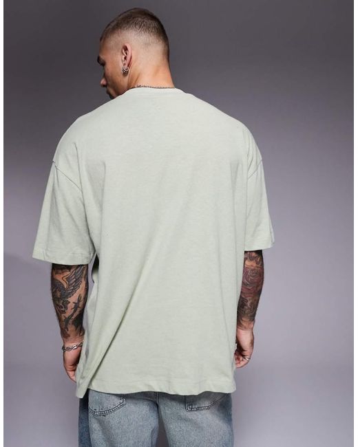 Camiseta Verde Salvia Extragrande De Mezcla De Lino De ASOS de hombre de color Gray