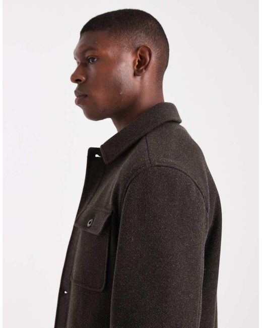 Chaqueta Chocolate Estilo Camisa Con Bolsillos Delanteros De Threadbare de hombre de color Black