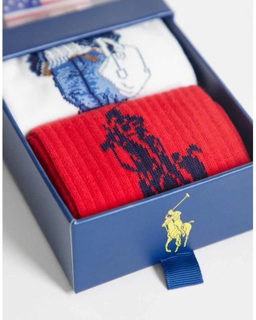Polo Ralph Lauren Red 3 Pack Bear Socks Gift Box