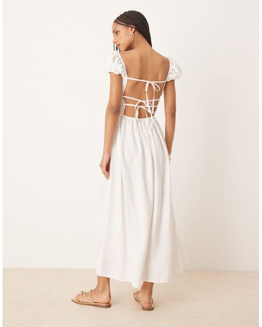 ASOS Natural Square Neck Short Sleeve Midi Dress With Cinched Channel Waist