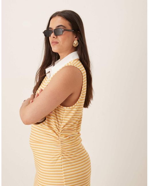 ASOS Natural Asos Design Curve Sleeveless Polo Ruched Waist Midi Dress