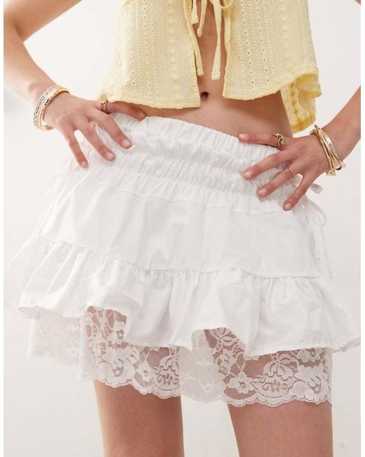 Reclaimed Vintage Natural Festival Western Cowgirl Mini Skirt With Lace Hem