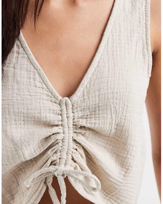 Pieces White Crinkle Cotton Sleeveless Tie Front Top Co-ord