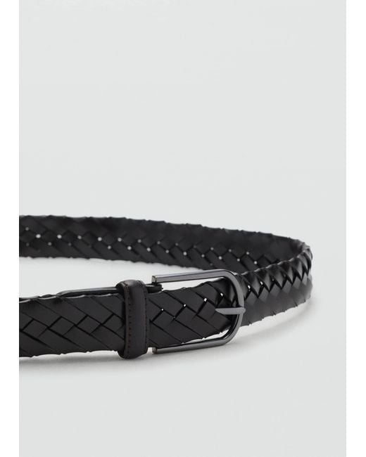 Mango White Leather Braided Belt for men