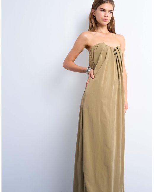 TOPSHOP White – trägerloses midikleid aus popeline