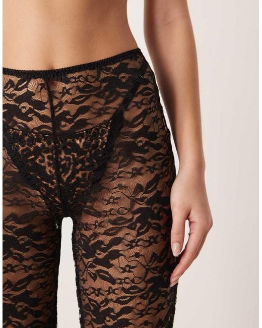 KAT THE LABEL Gray Stevie Lace Flare Pants