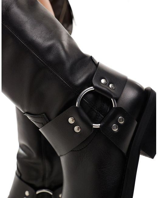 ASOS Black Colorado Premium Leather Biker Knee Boots