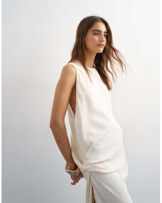 TOPSHOP White Crepe Sleeveless Twist Side Maxi Dress