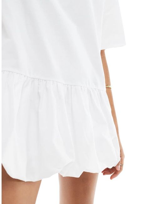 Miss Selfridge White Poplin Soft Rib Knit Dropped Waist Dress