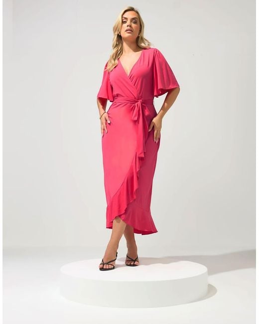 Yours Clothing Pink Ruffle Hem Wrap Dress