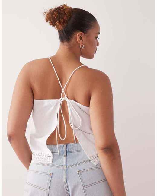 Collusion White Plus Open Back Crochet Patch Work Cami Top